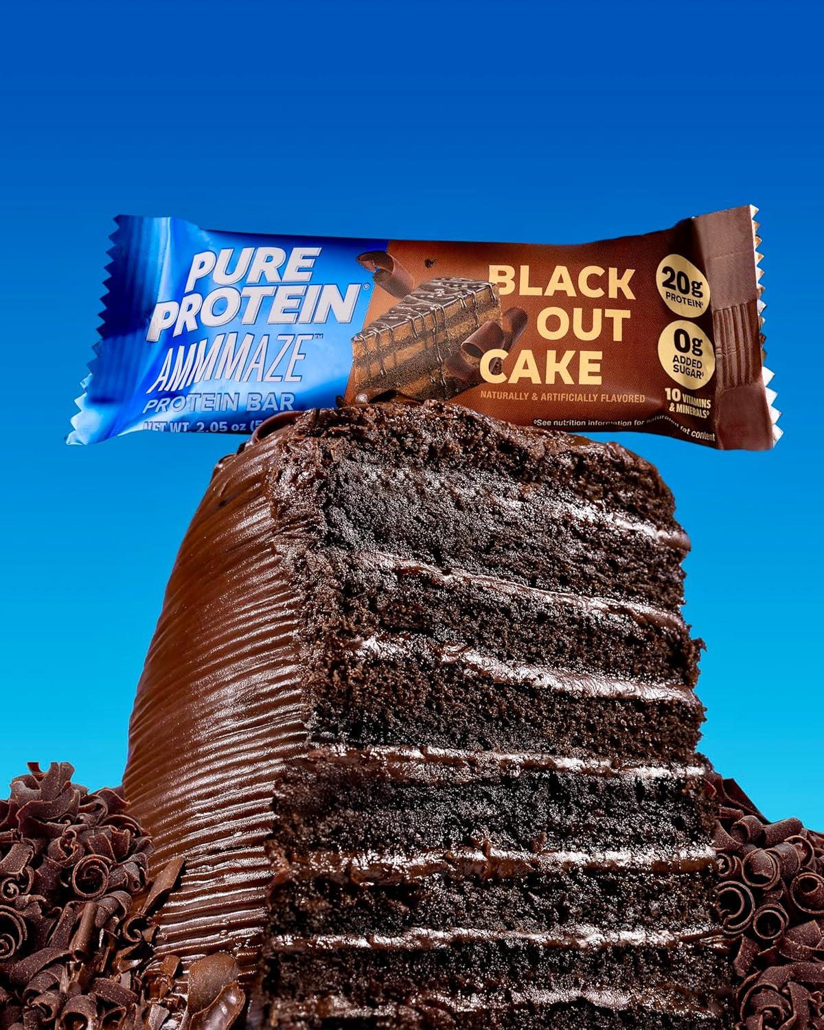 image:imagePure Protein AMMMAZE Blackout Cake Protein Bars 12 Count 20g Protein 3g Fiber No Added Sugar Chocolate Meal Replacement On the Go SnacksBlackout Cake