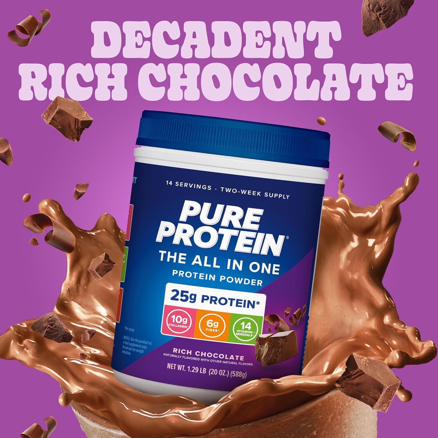 image:imagePure Protein AllInOne Powder Rich Chocolate Whey amp Collagen High Fiber Vitamins No Added Sugar NonGMO GlutenFree 125lbRich Chocolate