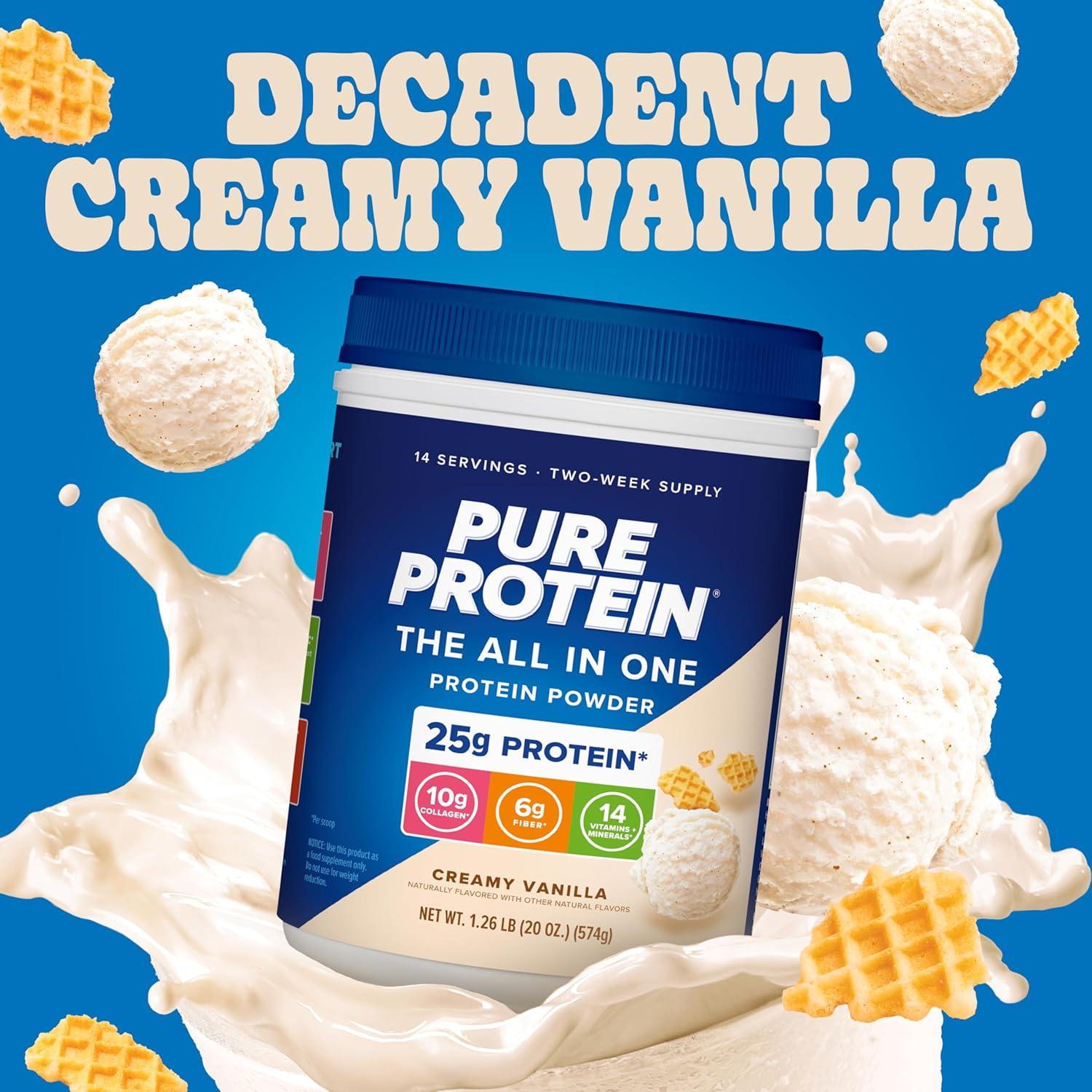 image:imagePure Protein AllInOne Powder Rich Chocolate Whey amp Collagen High Fiber Vitamins No Added Sugar NonGMO GlutenFree 125lbVanilla