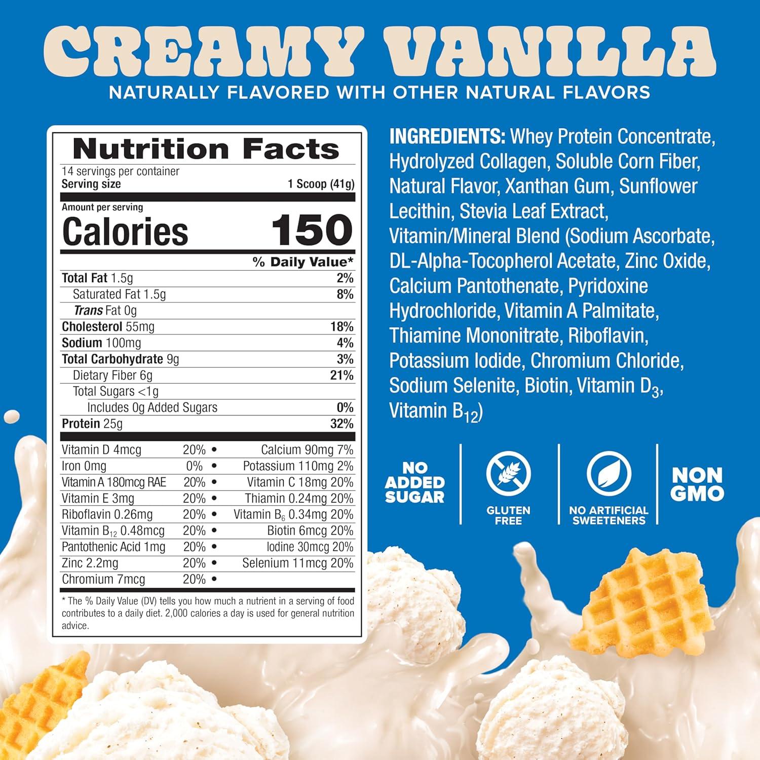 image:imagePure Protein AllInOne Powder Rich Chocolate Whey amp Collagen High Fiber Vitamins No Added Sugar NonGMO GlutenFree 125lbVanilla