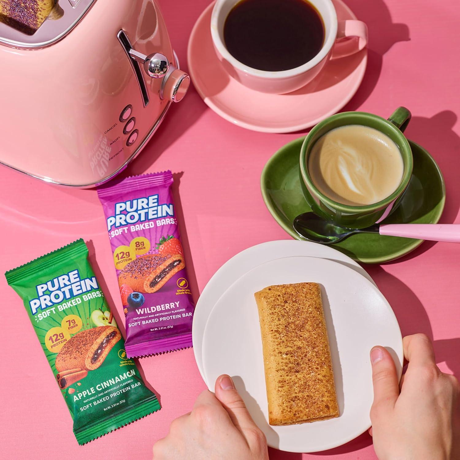 image:imagePure Protein Apple Cinnamon Soft Baked Protein Bars 12g Protein 7g Fiber Whole Grain Breakfast Bars High Fiber Individually Wrapped Protein Snacks for OntheGo 10 CountWildberry