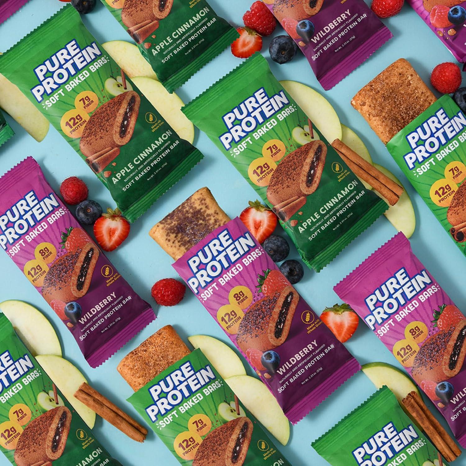 image:imagePure Protein Apple Cinnamon Soft Baked Protein Bars 12g Protein 7g Fiber Whole Grain Breakfast Bars High Fiber Individually Wrapped Protein Snacks for OntheGo 10 CountApple Cinnamon