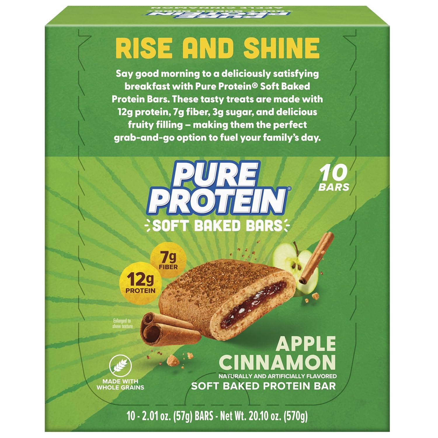 image:imagePure Protein Apple Cinnamon Soft Baked Protein Bars 12g Protein 7g Fiber Whole Grain Breakfast Bars High Fiber Individually Wrapped Protein Snacks for OntheGo 10 CountApple Cinnamon