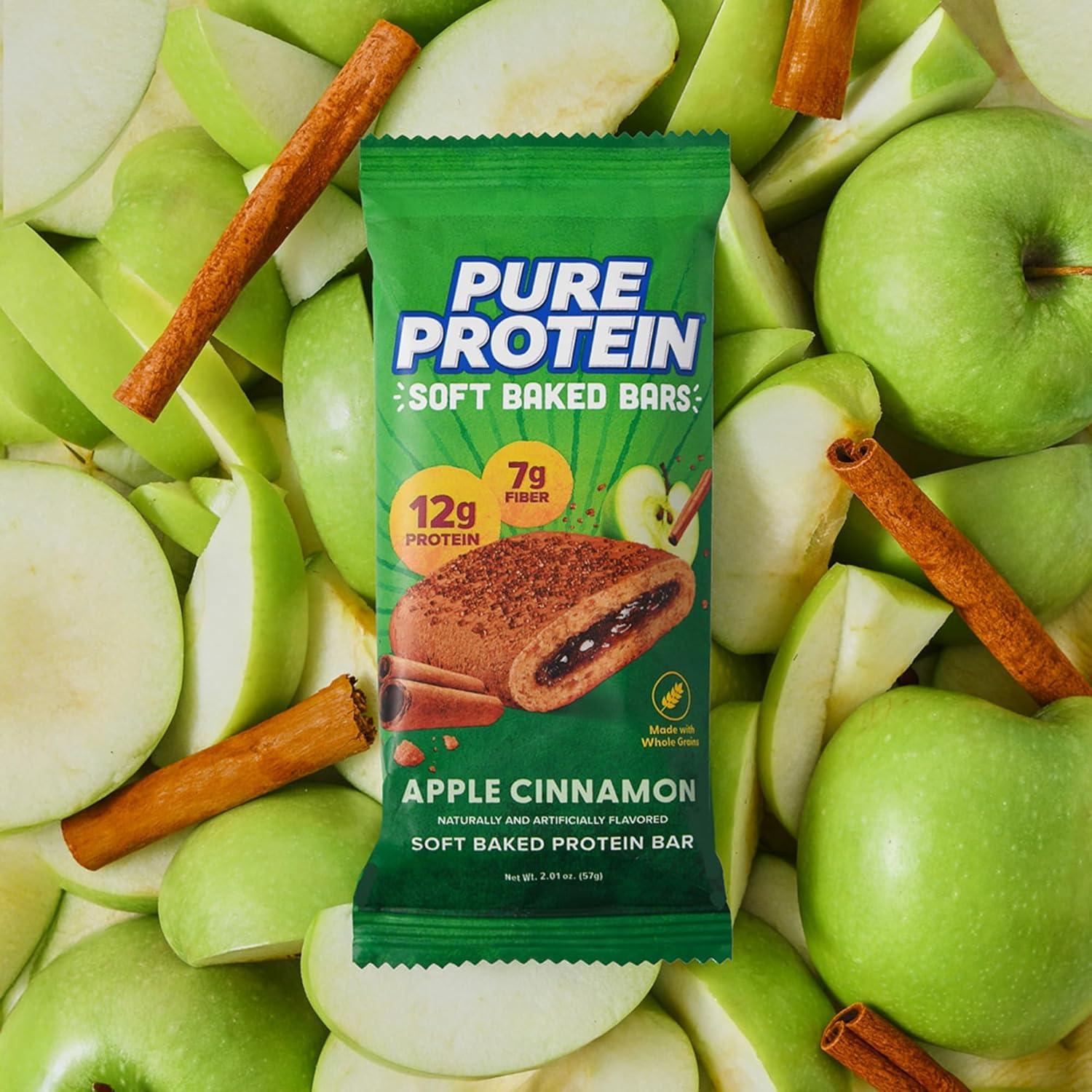 image:imagePure Protein Apple Cinnamon Soft Baked Protein Bars 12g Protein 7g Fiber Whole Grain Breakfast Bars High Fiber Individually Wrapped Protein Snacks for OntheGo 10 CountApple Cinnamon