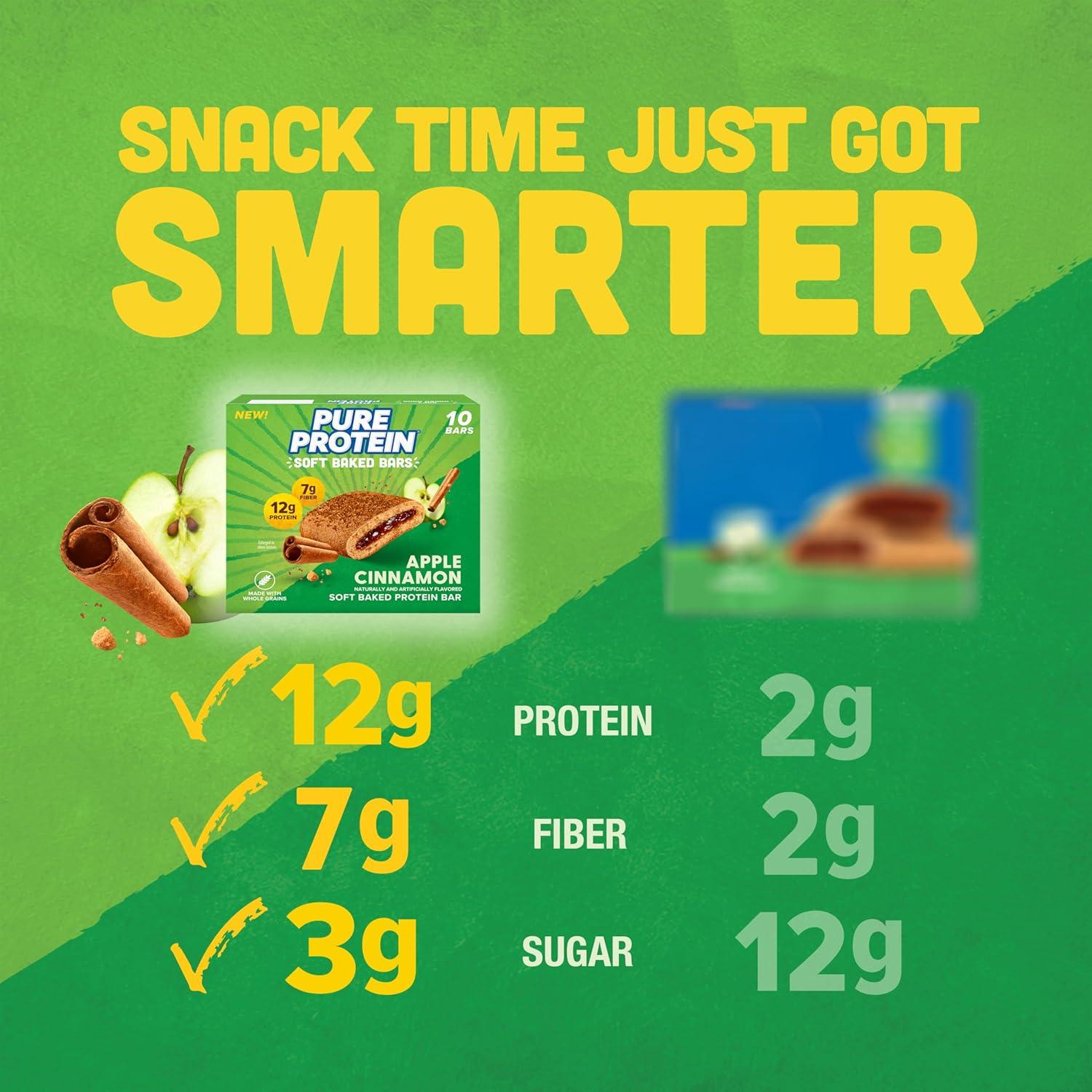 image:imagePure Protein Apple Cinnamon Soft Baked Protein Bars 12g Protein 7g Fiber Whole Grain Breakfast Bars High Fiber Individually Wrapped Protein Snacks for OntheGo 10 CountApple Cinnamon