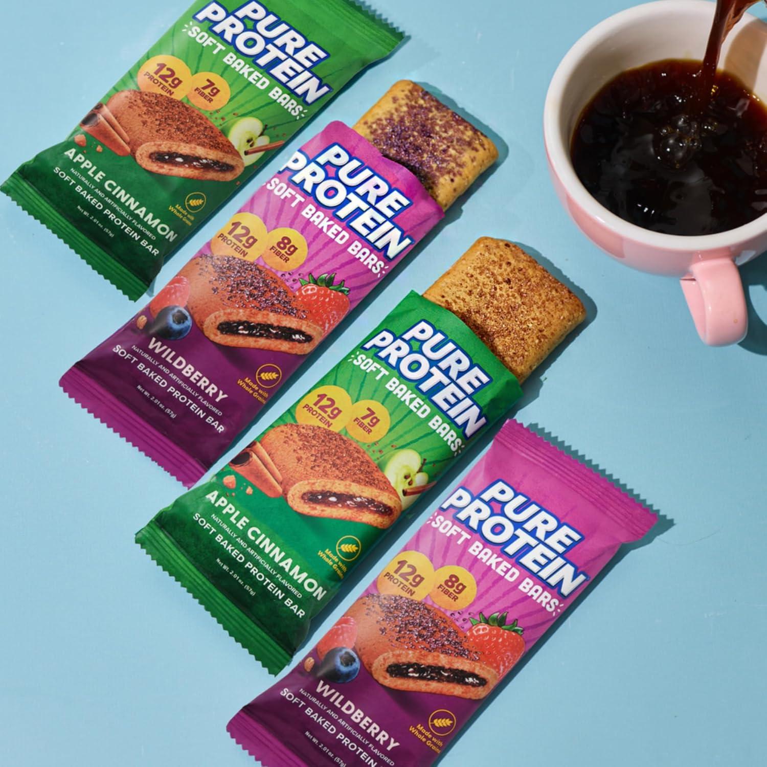image:imagePure Protein Apple Cinnamon Soft Baked Protein Bars 12g Protein 7g Fiber Whole Grain Breakfast Bars High Fiber Individually Wrapped Protein Snacks for OntheGo 10 CountWildberry