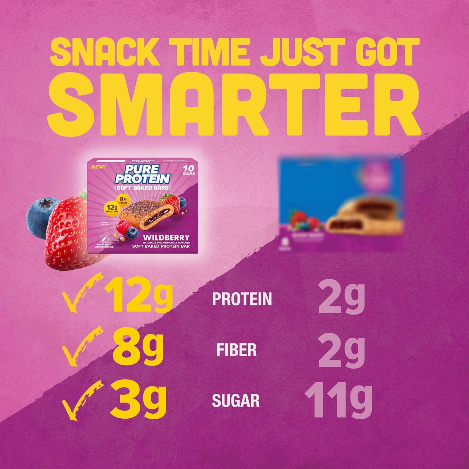 image:imagePure Protein Apple Cinnamon Soft Baked Protein Bars 12g Protein 7g Fiber Whole Grain Breakfast Bars High Fiber Individually Wrapped Protein Snacks for OntheGo 10 CountWildberry