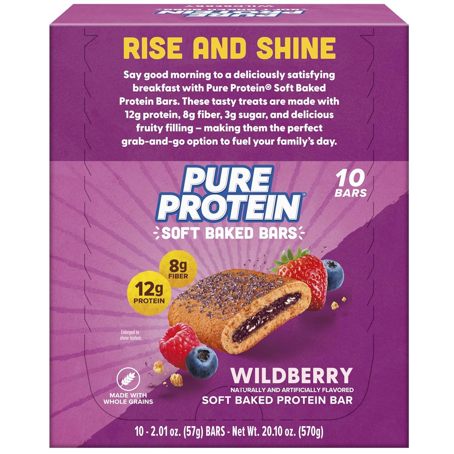 image:imagePure Protein Apple Cinnamon Soft Baked Protein Bars 12g Protein 7g Fiber Whole Grain Breakfast Bars High Fiber Individually Wrapped Protein Snacks for OntheGo 10 CountWildberry
