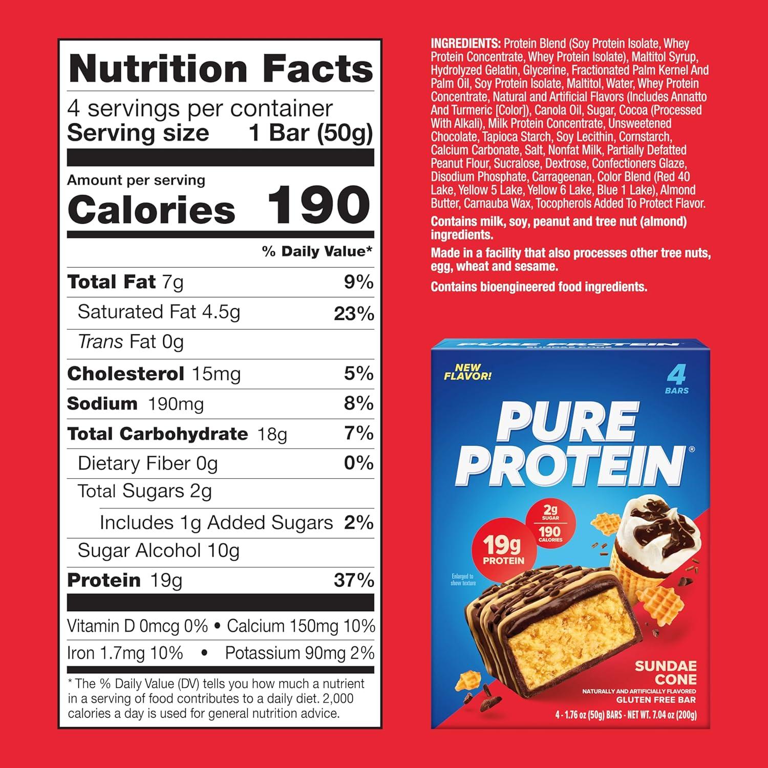 image:imagePure Protein Fruity PEBBLES Protein Bars 20g Protein 3g Sugar 190 Calories 4 count Low Sugar High Protein Snack Gluten Free Perfect for a Healthy SnackSundae Cone