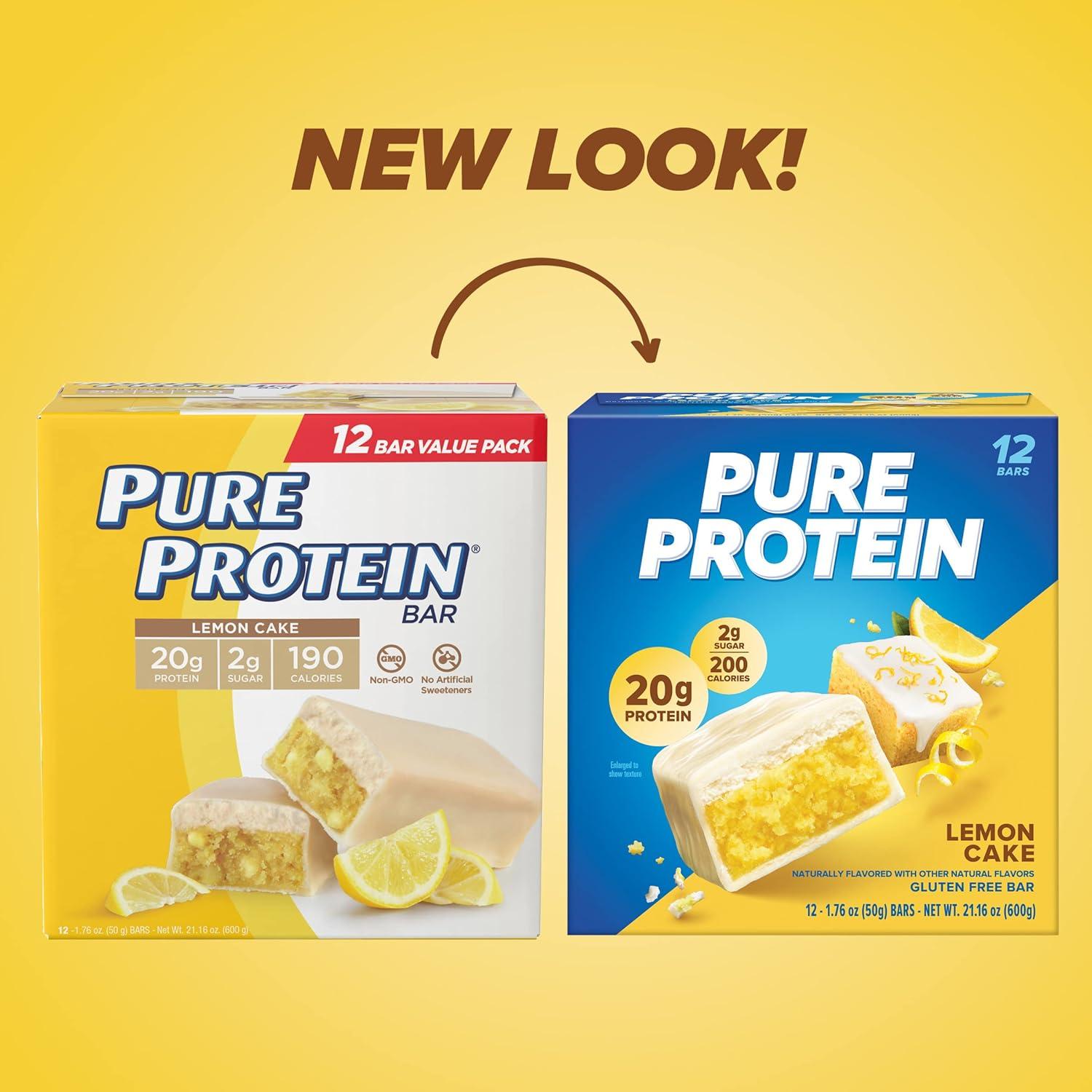 image:imagePure Protein Galactic Brownie Protein Bars 20g Protein 3g Sugar 190 Calories 12 count Low Sugar High Protein Snack Gluten Free Perfect for a Healthy SnackLemon Cake