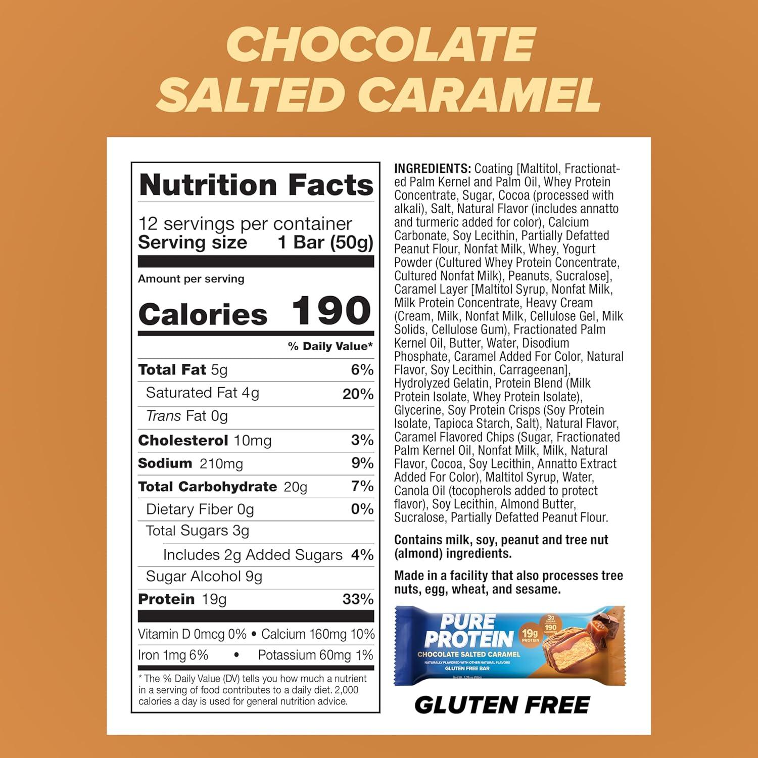 image:imagePure Protein Galactic Brownie Protein Bars 20g Protein 3g Sugar 190 Calories 12 count Low Sugar High Protein Snack Gluten Free Perfect for a Healthy SnackChocolate Salted Caramel