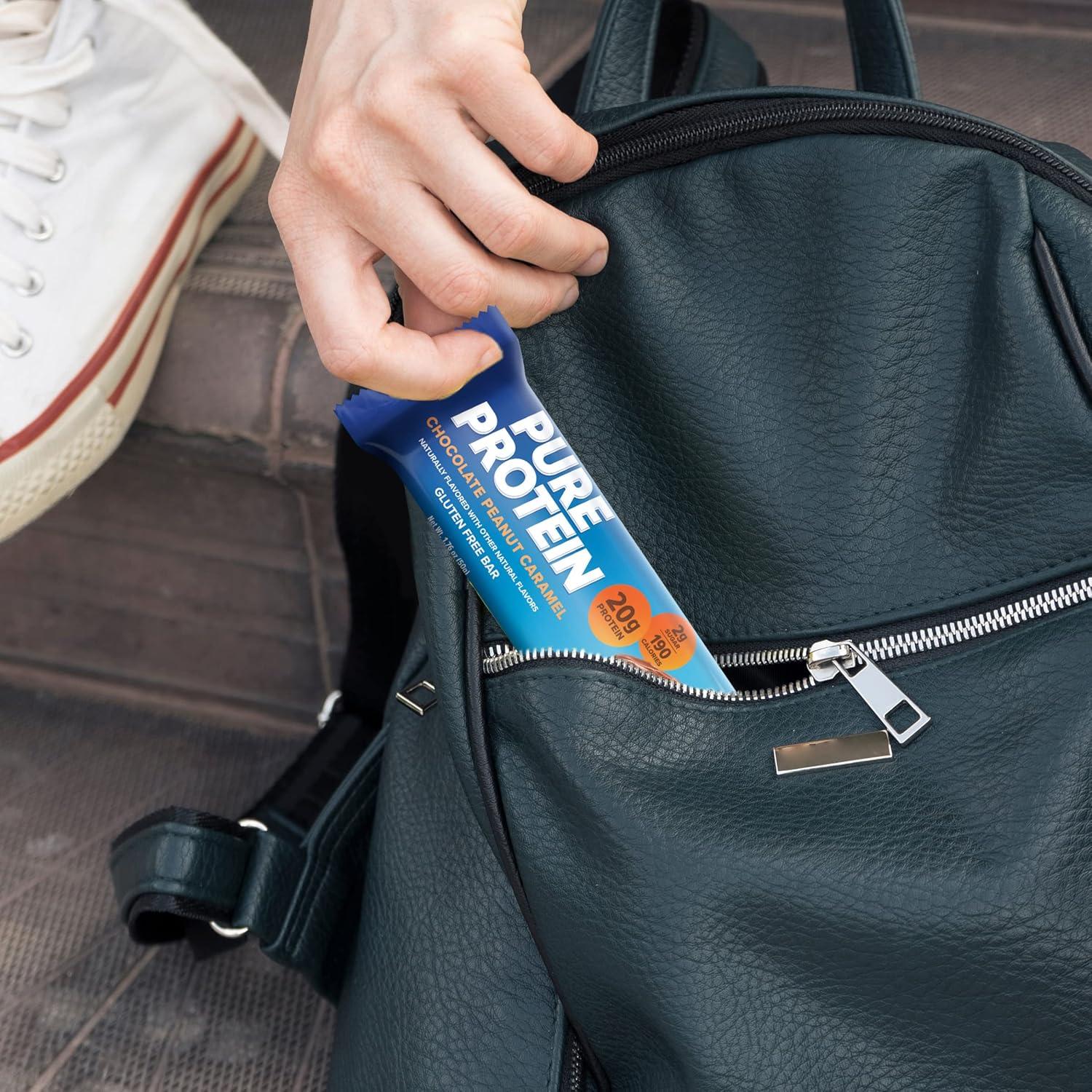 image:imagePure Protein Galactic Brownie Protein Bars 20g Protein 3g Sugar 190 Calories 12 count Low Sugar High Protein Snack Gluten Free Perfect for a Healthy SnackChocolate Peanut Caramel