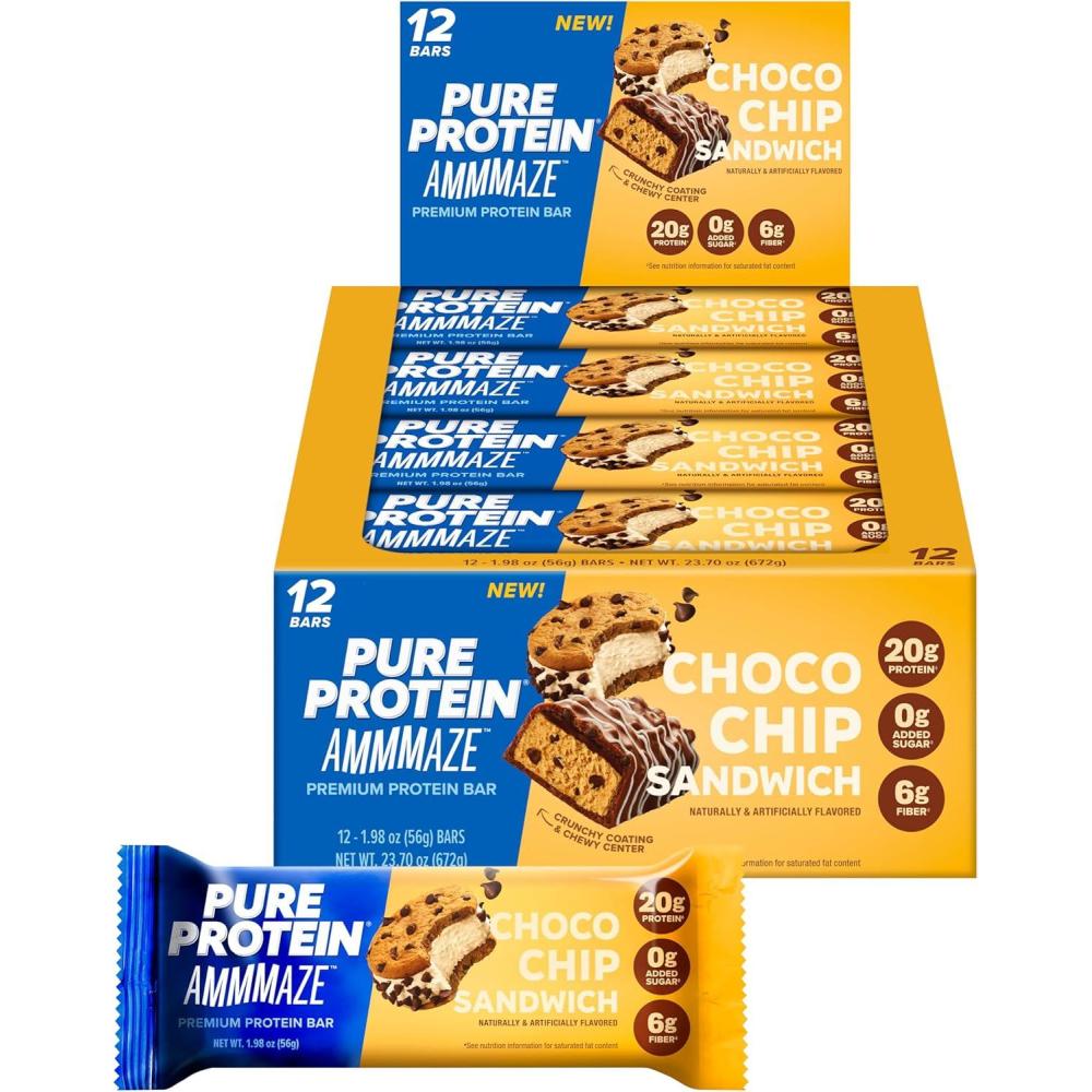 image:imagePure Protein AMMMAZE Blackout Cake Protein Bars 12 Count 20g Protein 3g Fiber No Added Sugar Chocolate Meal Replacement On the Go SnacksChocolate Chip