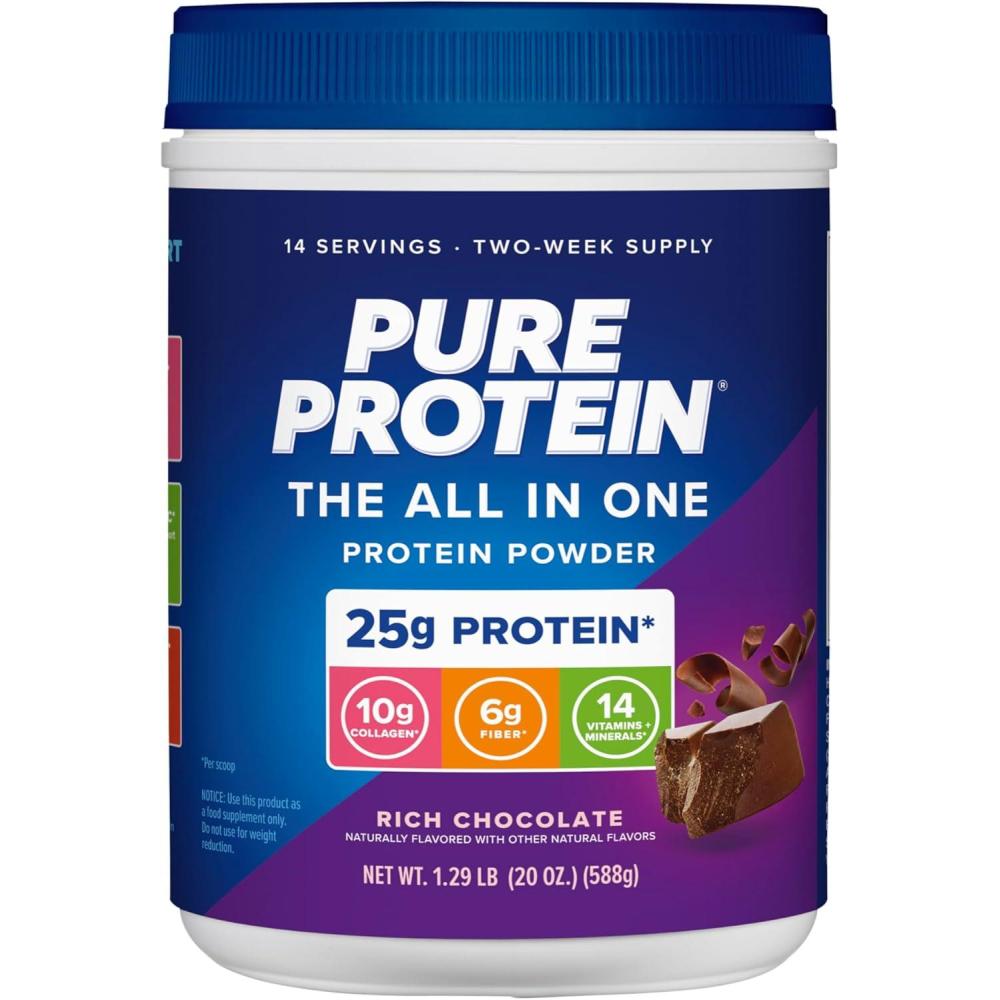 image:imagePure Protein AllInOne Powder Rich Chocolate Whey amp Collagen High Fiber Vitamins No Added Sugar NonGMO GlutenFree 125lbRich Chocolate