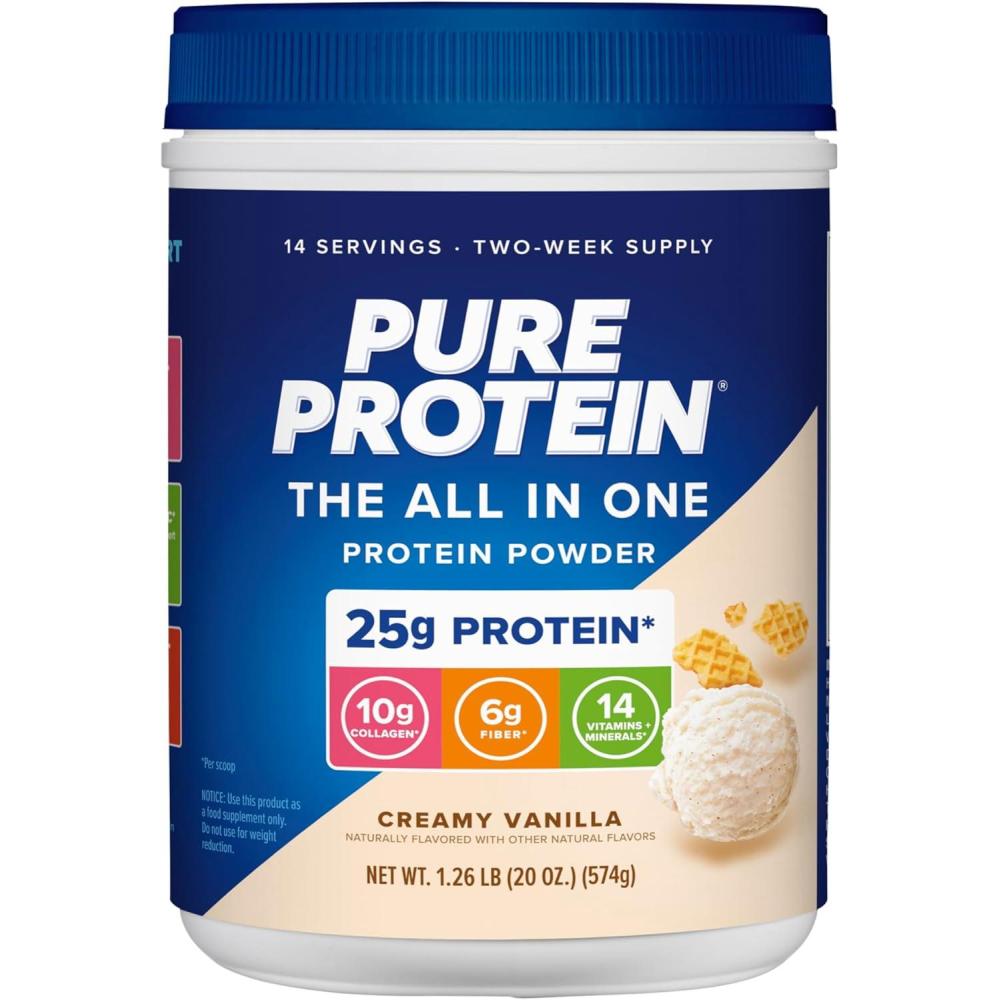 image:imagePure Protein AllInOne Powder Rich Chocolate Whey amp Collagen High Fiber Vitamins No Added Sugar NonGMO GlutenFree 125lbVanilla
