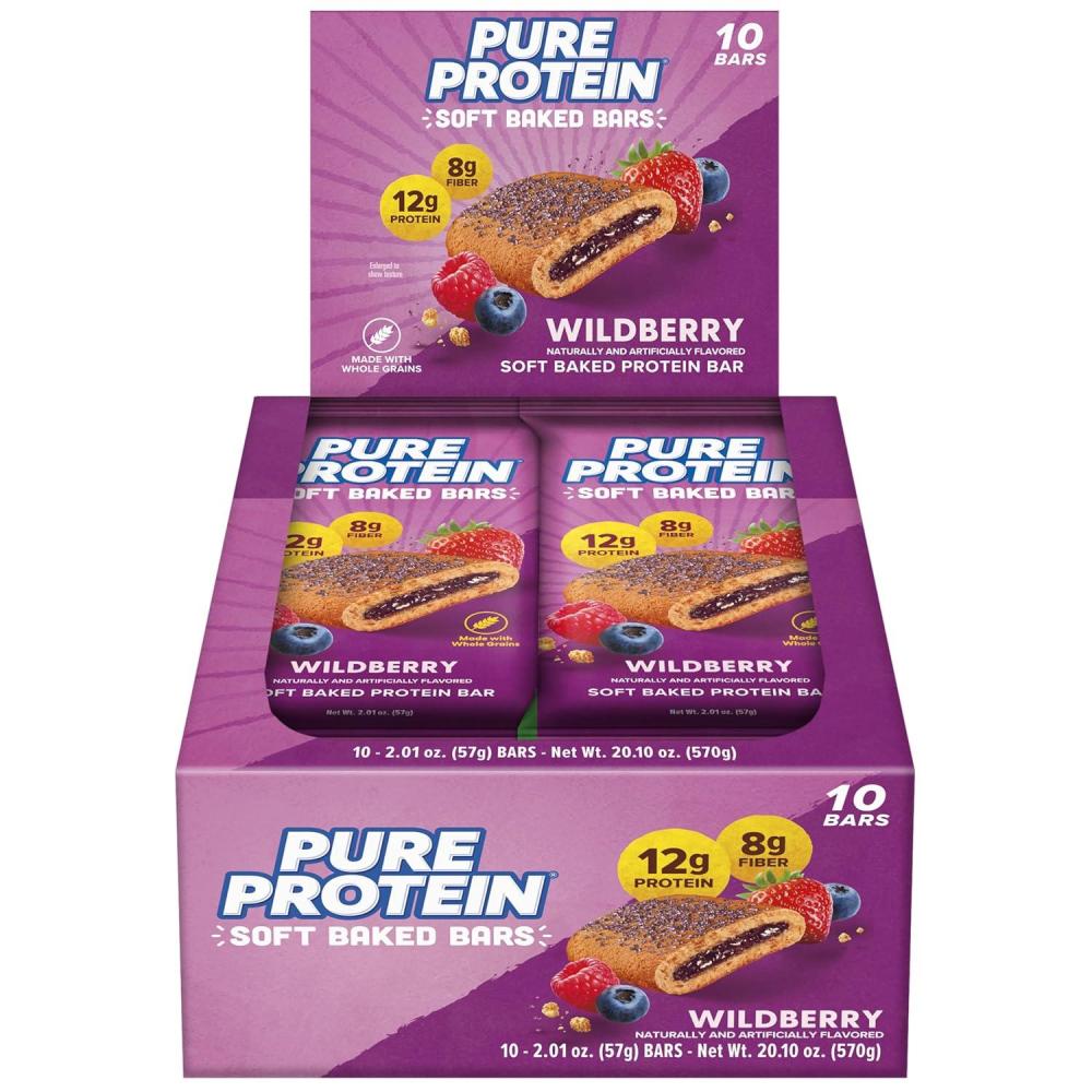 image:imagePure Protein Apple Cinnamon Soft Baked Protein Bars 12g Protein 7g Fiber Whole Grain Breakfast Bars High Fiber Individually Wrapped Protein Snacks for OntheGo 10 CountWildberry