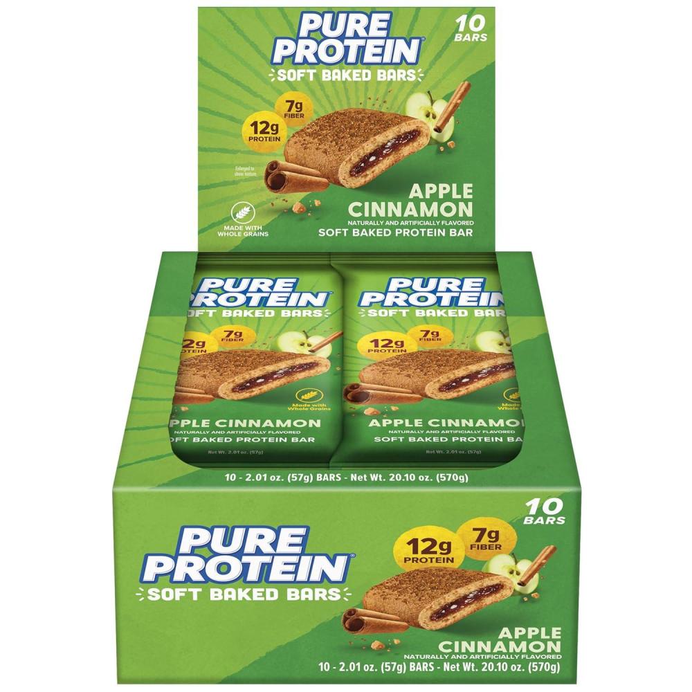 image:imagePure Protein Apple Cinnamon Soft Baked Protein Bars 12g Protein 7g Fiber Whole Grain Breakfast Bars High Fiber Individually Wrapped Protein Snacks for OntheGo 10 CountApple Cinnamon