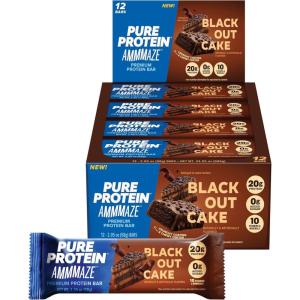 image:imagePure Protein AMMMAZE Blackout Cake Protein Bars 12 Count  20g Protein 3g Fiber No Added Sugar  Chocolate Meal Replacement  On the Go SnacksBlackout Cake