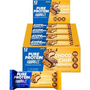 image:imagePure Protein AMMMAZE Blackout Cake Protein Bars 12 Count  20g Protein 3g Fiber No Added Sugar  Chocolate Meal Replacement  On the Go SnacksChocolate Chip