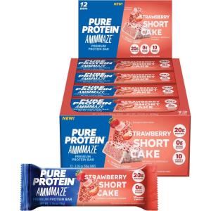 image:imagePure Protein AMMMAZE Blackout Cake Protein Bars 12 Count  20g Protein 3g Fiber No Added Sugar  Chocolate Meal Replacement  On the Go SnacksStrawberry Shortcake