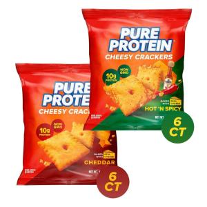 image:imagePure Protein Cheesy Crackers Hot and Spicy High Protein Snack 10G Protein 134 oz 12 CountVariety Pack