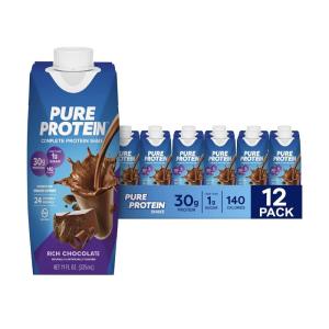 image:imagePure Protein Complete Protein Shake Frosted Cereal 30g High Protein Drink Less than 1g Sugar 4g Fiber Ready to Drink Non GMO OntheGo Shakes 11oz Bottles 12 PackChocolate