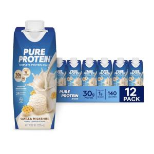 image:imagePure Protein Complete Protein Shake Frosted Cereal 30g High Protein Drink Less than 1g Sugar 4g Fiber Ready to Drink Non GMO OntheGo Shakes 11oz Bottles 12 PackVanilla