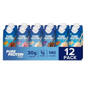 image:imagePure Protein Complete Protein Shake Frosted Cereal 30g High Protein Drink Less than 1g Sugar 4g Fiber Ready to Drink Non GMO OntheGo Shakes 11oz Bottles 12 PackVariety Pack
