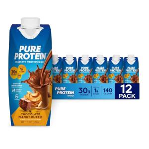 image:imagePure Protein Complete Protein Shake Frosted Cereal 30g High Protein Drink Less than 1g Sugar 4g Fiber Ready to Drink Non GMO OntheGo Shakes 11oz Bottles 12 PackChocolate Peanut Butter