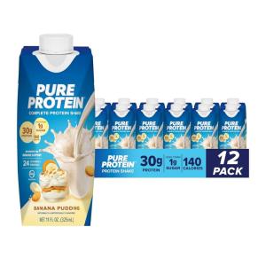 image:imagePure Protein Complete Protein Shake Frosted Cereal 30g High Protein Drink Less than 1g Sugar 4g Fiber Ready to Drink Non GMO OntheGo Shakes 11oz Bottles 12 PackBanana Pudding