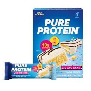 image:imagePure Protein Fruity PEBBLES Protein Bars  20g Protein 3g Sugar 190 Calories 4 count Low Sugar High Protein Snack  Gluten Free  Perfect for a Healthy SnackZig Zag Cake