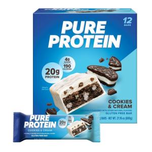 image:imagePure Protein Galactic Brownie Protein Bars  20g Protein 3g Sugar 190 Calories 12 count Low Sugar High Protein Snack  Gluten Free  Perfect for a Healthy SnackCookies And Cream