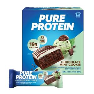 image:imagePure Protein Galactic Brownie Protein Bars  20g Protein 3g Sugar 190 Calories 12 count Low Sugar High Protein Snack  Gluten Free  Perfect for a Healthy SnackChocolate Mint Cookie