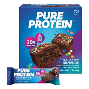 image:imagePure Protein Galactic Brownie Protein Bars  20g Protein 3g Sugar 190 Calories 12 count Low Sugar High Protein Snack  Gluten Free  Perfect for a Healthy SnackGalactic Brownie