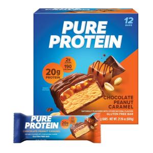 image:imagePure Protein Galactic Brownie Protein Bars  20g Protein 3g Sugar 190 Calories 12 count Low Sugar High Protein Snack  Gluten Free  Perfect for a Healthy SnackChocolate Peanut Caramel