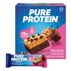 image:imagePure Protein Galactic Brownie Protein Bars  20g Protein 3g Sugar 190 Calories 12 count Low Sugar High Protein Snack  Gluten Free  Perfect for a Healthy SnackBrookie