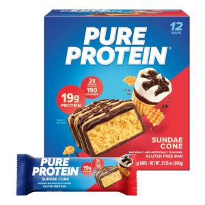 image:imagePure Protein Galactic Brownie Protein Bars  20g Protein 3g Sugar 190 Calories 12 count Low Sugar High Protein Snack  Gluten Free  Perfect for a Healthy SnackSundae Cone