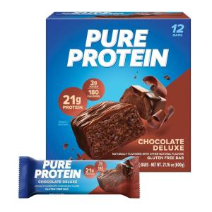 image:imagePure Protein Galactic Brownie Protein Bars  20g Protein 3g Sugar 190 Calories 12 count Low Sugar High Protein Snack  Gluten Free  Perfect for a Healthy SnackChocolate Deluxe