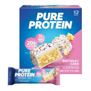 image:imagePure Protein Galactic Brownie Protein Bars  20g Protein 3g Sugar 190 Calories 12 count Low Sugar High Protein Snack  Gluten Free  Perfect for a Healthy SnackBirthday Cake
