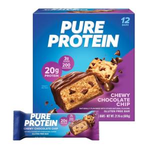 image:imagePure Protein Galactic Brownie Protein Bars  20g Protein 3g Sugar 190 Calories 12 count Low Sugar High Protein Snack  Gluten Free  Perfect for a Healthy SnackChewy Chocolate Chip