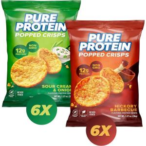 image:imagePure Protein Popped Crisps Variety Pack Hickory Barbecue and Sour Cream amp Onion High Protein Snack 12G Protein 127oz 12 Count